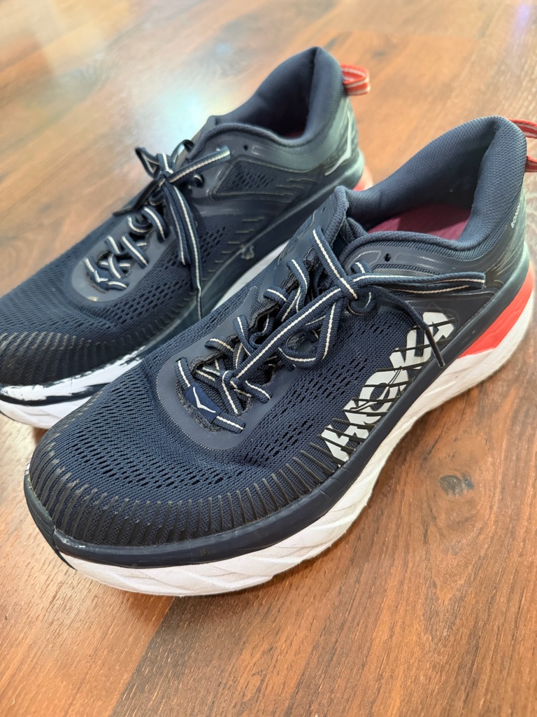Hoka One One Bondi 7 Women's Size 9.5 Blue Red White Running Shoes 1110519 Bibbl